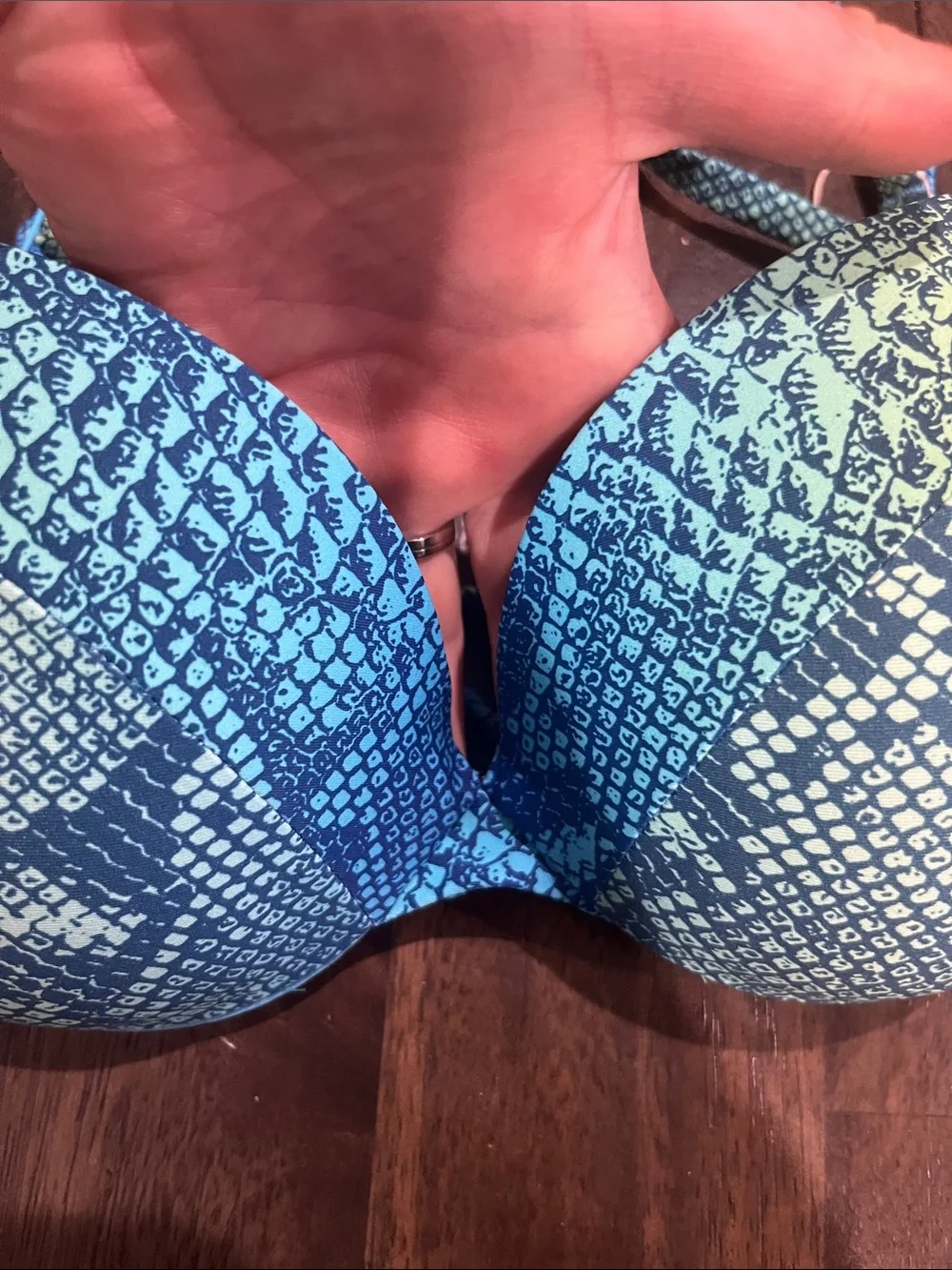 SKIMS Size 5 32D 34C Aqua Ombre Snake Ultimate Push-Up Tie Back Bikini Top NWT